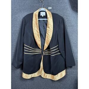 Clarissa C Jacket Blazer Womens 24W Black Gold Shawl Collar Evening Plus Size